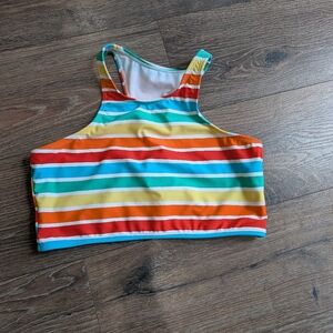 SwimZip Women’s Rainbow Halter Racerback Bikini TOP ONLY L UPF 50+ Pride Swim